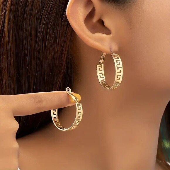 Greek Key Hoop Earrings, BEST SELLER on AMAZON - Picture 1 of 5